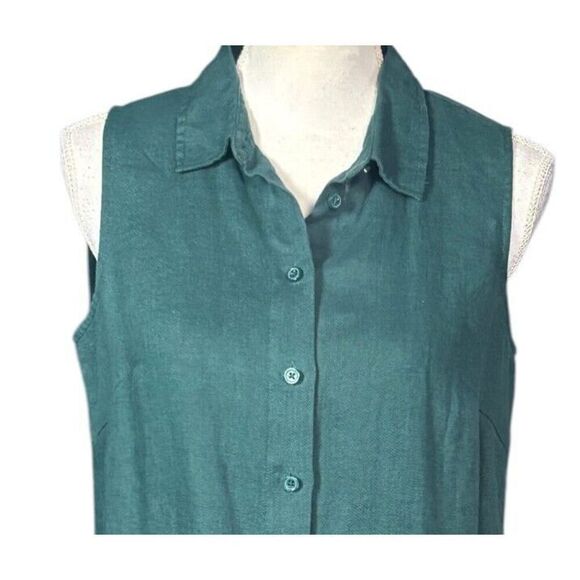 Garnet Hill Shirt Shift Dress Size 6 Sleeveless 100% Linen Button Up Coastal - Picture 3 of 8